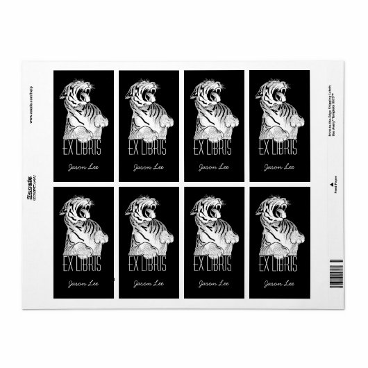Buchzeichen Ex Libris weiße Tiger Big Cat auf schw (Vorne)