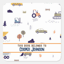 Buchzeichen für pastellblaue und orangefarbene Aut Quadratischer Aufkleber