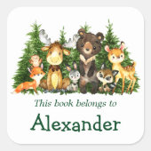 Buchzeichen für Waldtiere in Wasserfarben Quadratischer Aufkleber (Vorderseite)
