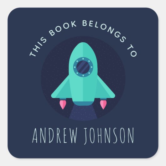 Buchzeichen "Green Rocket Space Theme Boys" Quadratischer Aufkleber (Vorderseite)