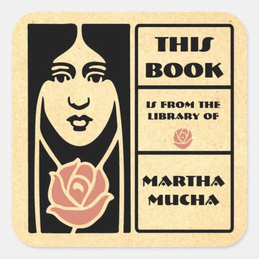 Buchzeichen im Jugendstil Quadratischer Aufkleber (Vorderseite)