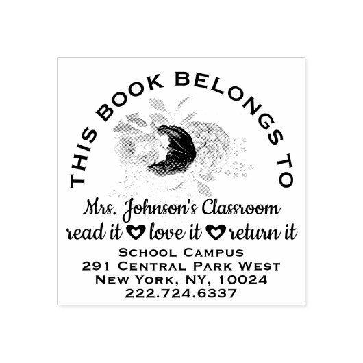 Buchzeichen-Label-Rose für Lehrer Name Gummistempel (Prägung)