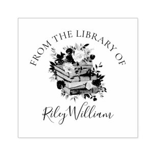 Buchzeichen "lila Buch und Rose" Gummistempel