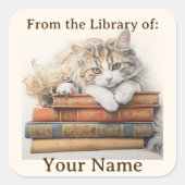 Buchzeichen mit Cat Relaxing on Books Quadratischer Aufkleber (Vorderseite)