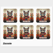 Buchzeichen mit dekorativer Katzenart Quadratischer Aufkleber (Blatt)