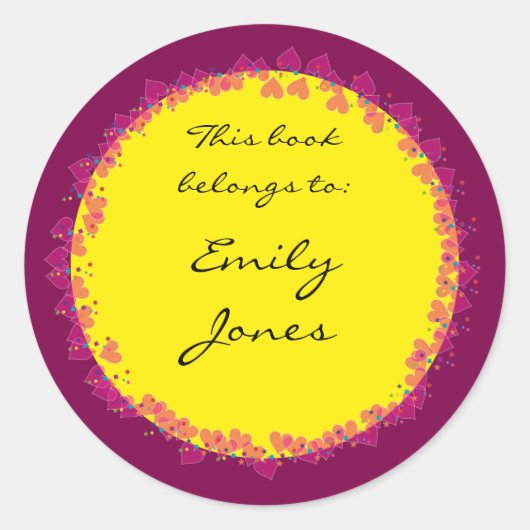 Buchzeichen mit niedlichen Herzen Runder Aufkleber (Vorderseite)