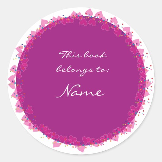 Buchzeichen mit niedlichen Herzen Runder Aufkleber (Vorderseite)