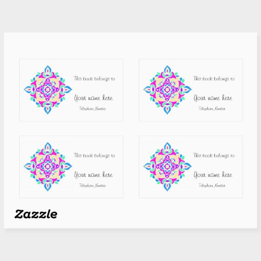 Buchzeichen mit Rangoli-Muster Rechteckiger Aufkleber (Blatt)