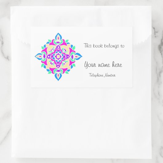 Buchzeichen mit Rangoli-Muster Rechteckiger Aufkleber (Tasche)