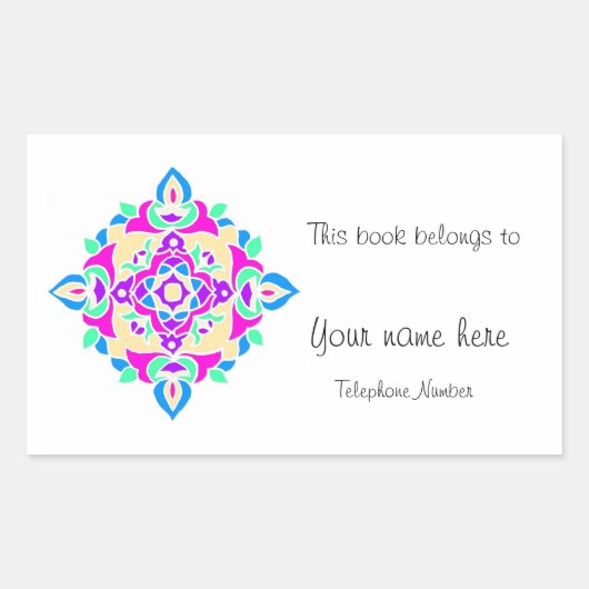 Buchzeichen mit Rangoli-Muster Rechteckiger Aufkleber (Vorderseite)