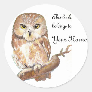 Buchzeichen mit weißem Owl, Etikett Runder Aufkleber
