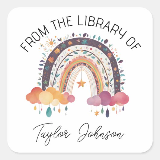 Buchzeichen niedlich hobo Rainbow Quadratischer Aufkleber (Vorderseite)