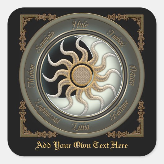 Buchzeichen Sun und Moon Pagan Wheel Quadratischer Aufkleber (Vorderseite)