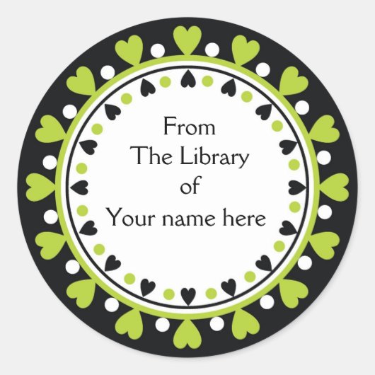Buchzeichen - weiße Polka-Punkte im grünen Herzen Runder Aufkleber (Vorderseite)