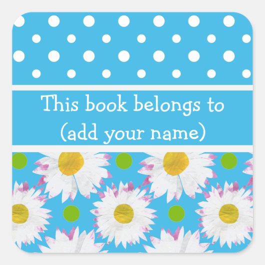 Buchzeichen zu personalisieren: Polkas, Daisies on Quadratischer Aufkleber (Vorderseite)