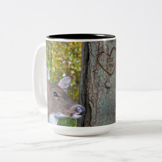 buck and do with heart on tree zweifarbige tasse (Vorderseite Links)