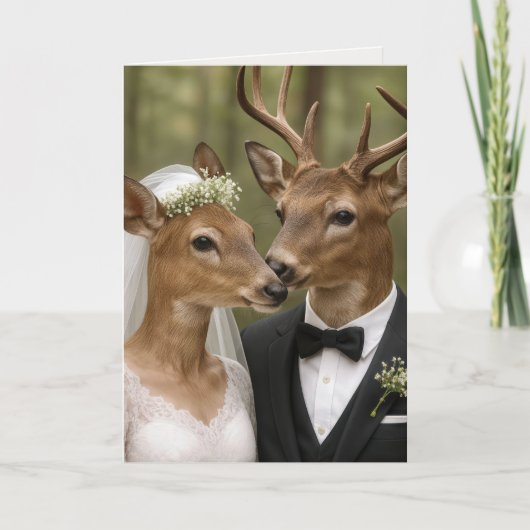 Buck and Doe Deer Wedding In Forest Karte (Vorderseite)