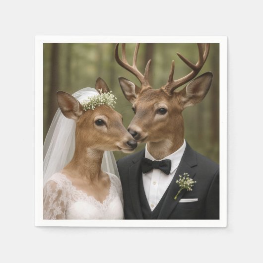 Buck and Doe Deer Wedding In Forest Serviette (Vorderseite)