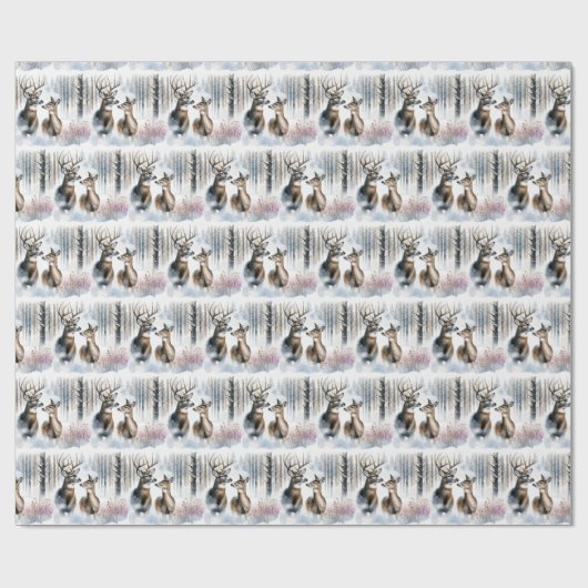 Buck and Doe in Winterwald Geschenkpapier (Flach)