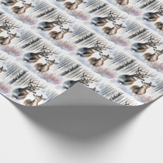 Buck and Doe in Winterwald Geschenkpapier (Ecke)