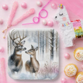 Buck and Doe in Winterwald Pappteller (Party)