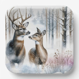 Buck and Doe in Winterwald Pappteller