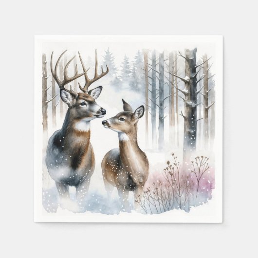 Buck and Doe in Winterwald Serviette (Vorderseite)
