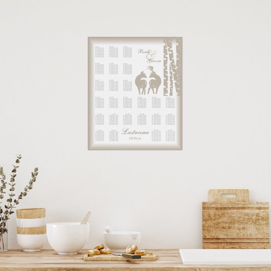 Buck-and-Doe-Seating Chart mit Birkenbäumen Poster (Küche)