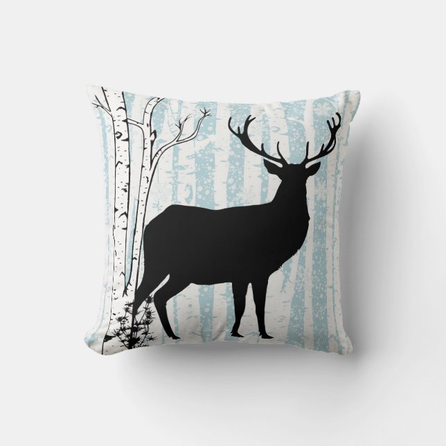 Buck and Doer Birch Forest Throw Kissen (Vorderseite)