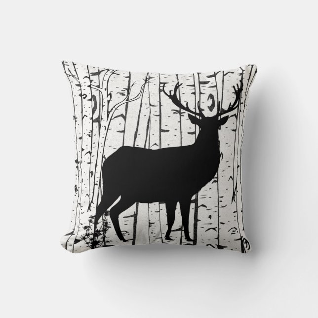 Buck and Doer Birch Forest Throw Kissen (Vorderseite)