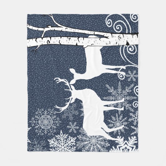 Buck and Doer Deer Birch Forest Fleece Blanket (Vorderseite)