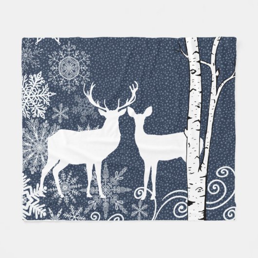 Buck and Doer Deer Birch Forest Fleece Blanket (Vorderseite (Horizontal))