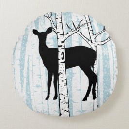 Buck and Doer Deer Birch Forest Round Pillow Rundes Kissen