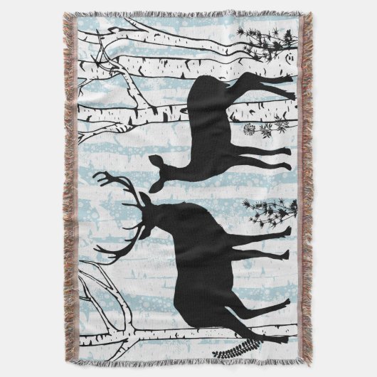 Buck and Doer Deer in Birch Forest Throw Blanket Decke (Vorderseite Vertikal)
