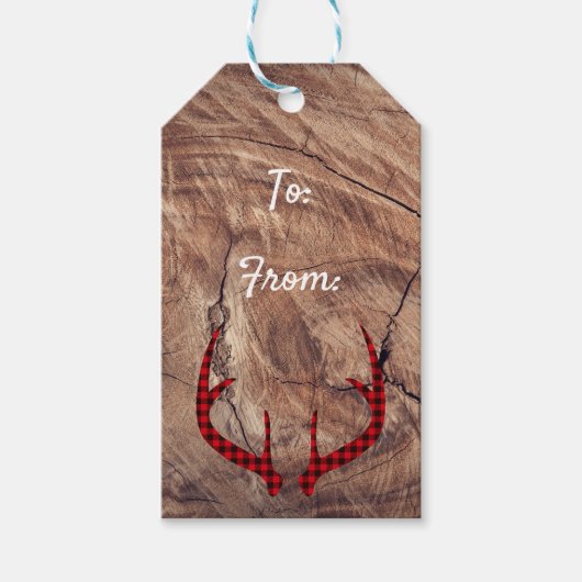 Buck Antler Wood Holiday Gift Tag Geschenkanhänger (Vorderseite)