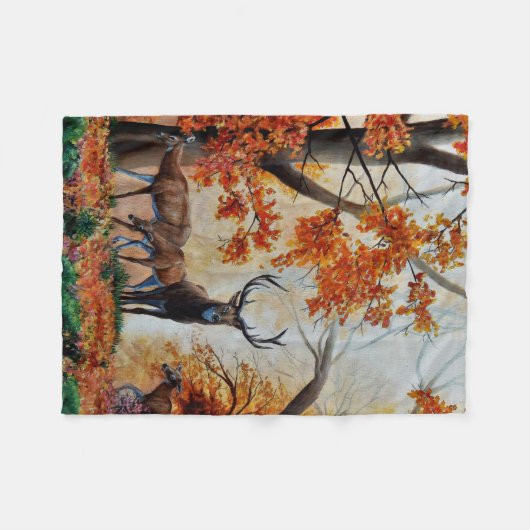 Buck Deer and Doe im Herbstwald/extravagantes Desi Fleecedecke (Vorderseite (Horizontal))