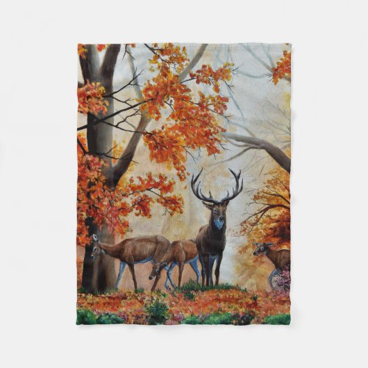 Buck Deer and Doe im Herbstwald/extravagantes Desi Fleecedecke (Vorderseite)