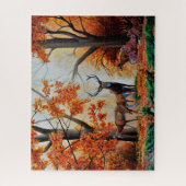 Buck Deer and Doe im Herbstwald/extravagantes Desi Puzzle (Vertikal)