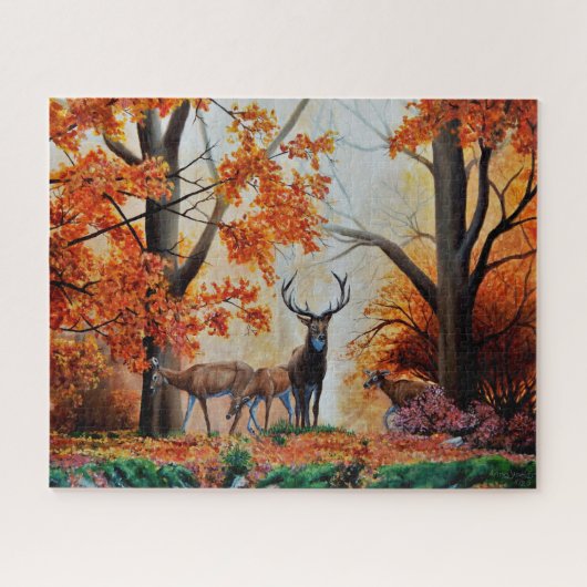 Buck Deer and Doe im Herbstwald/extravagantes Desi Puzzle (Horizontal)