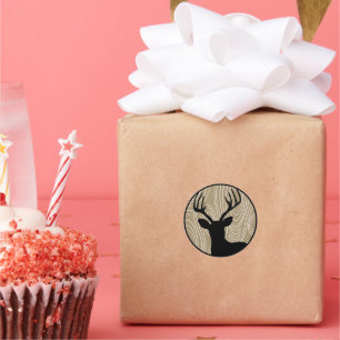 Buck Deer Black Silhouette - Jegliches Farbholzkor Runder Aufkleber