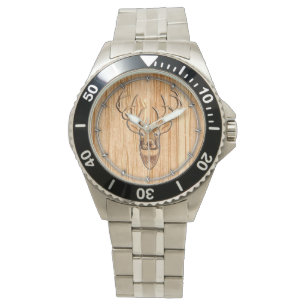 Buck Deer Head Holz Grain Style Armbanduhr