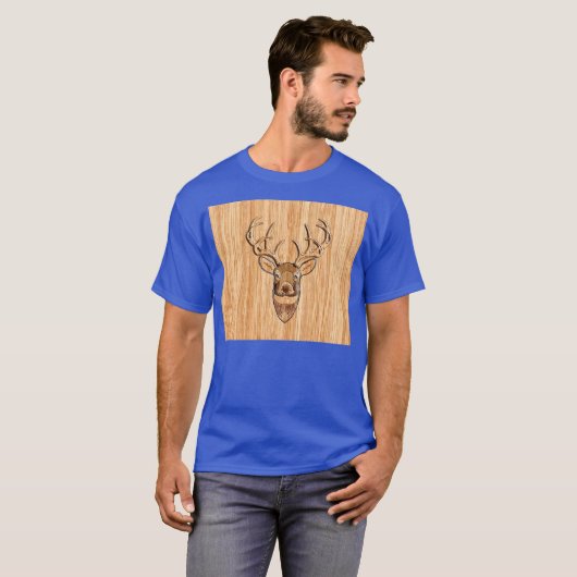 Buck Deer Head Holz Grain Style T-Shirt (Vorne ganz)