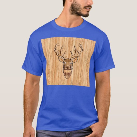 Buck Deer Head Holz Grain Style T-Shirt (Vorderseite)