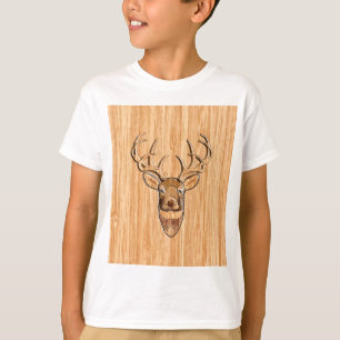 Buck Deer Head Holz Grain Style T-Shirt