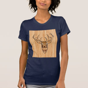 Buck Deer Head Holz Grain Style T-Shirt