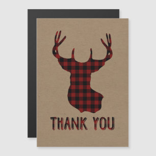 Buck Deer Head Red Black Buffalo Kariert Danke Magnetkarte