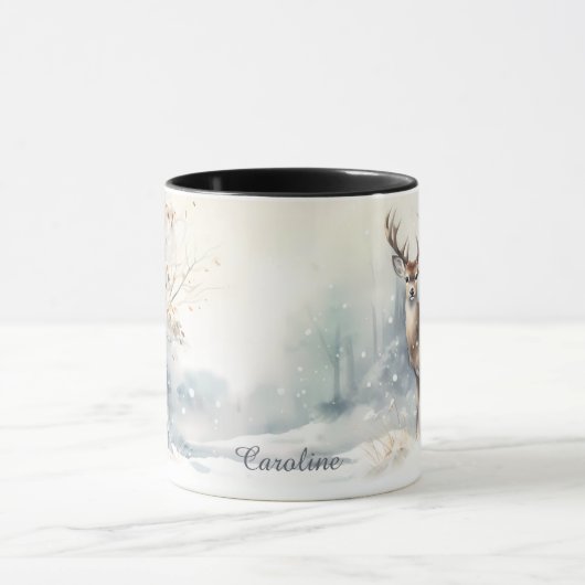 Buck Deer im Winter-Waldschnee Tasse (Zentrum)