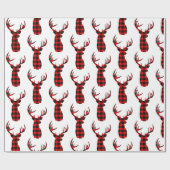 Buck Deer Jagd Red Black Kariert Christmas Wrappi Geschenkpapier (Flach)