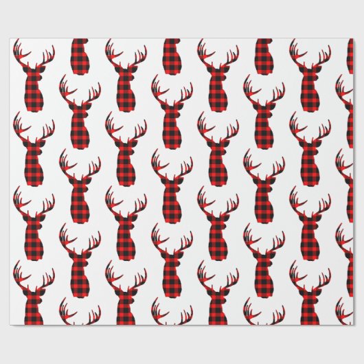 Buck Deer Jagd Red Black Kariert Christmas Wrappi Geschenkpapier (Flach)