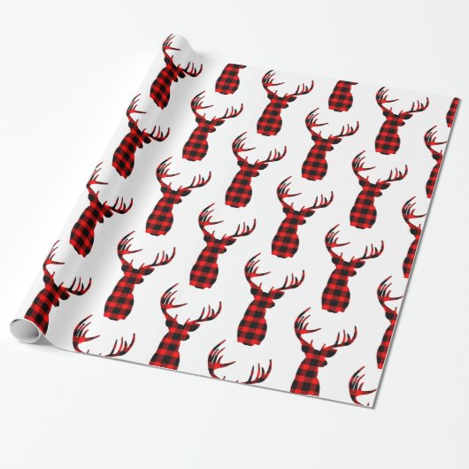 Buck Deer Jagd Red Black Kariert Christmas Wrappi Geschenkpapier (Ungerollt)